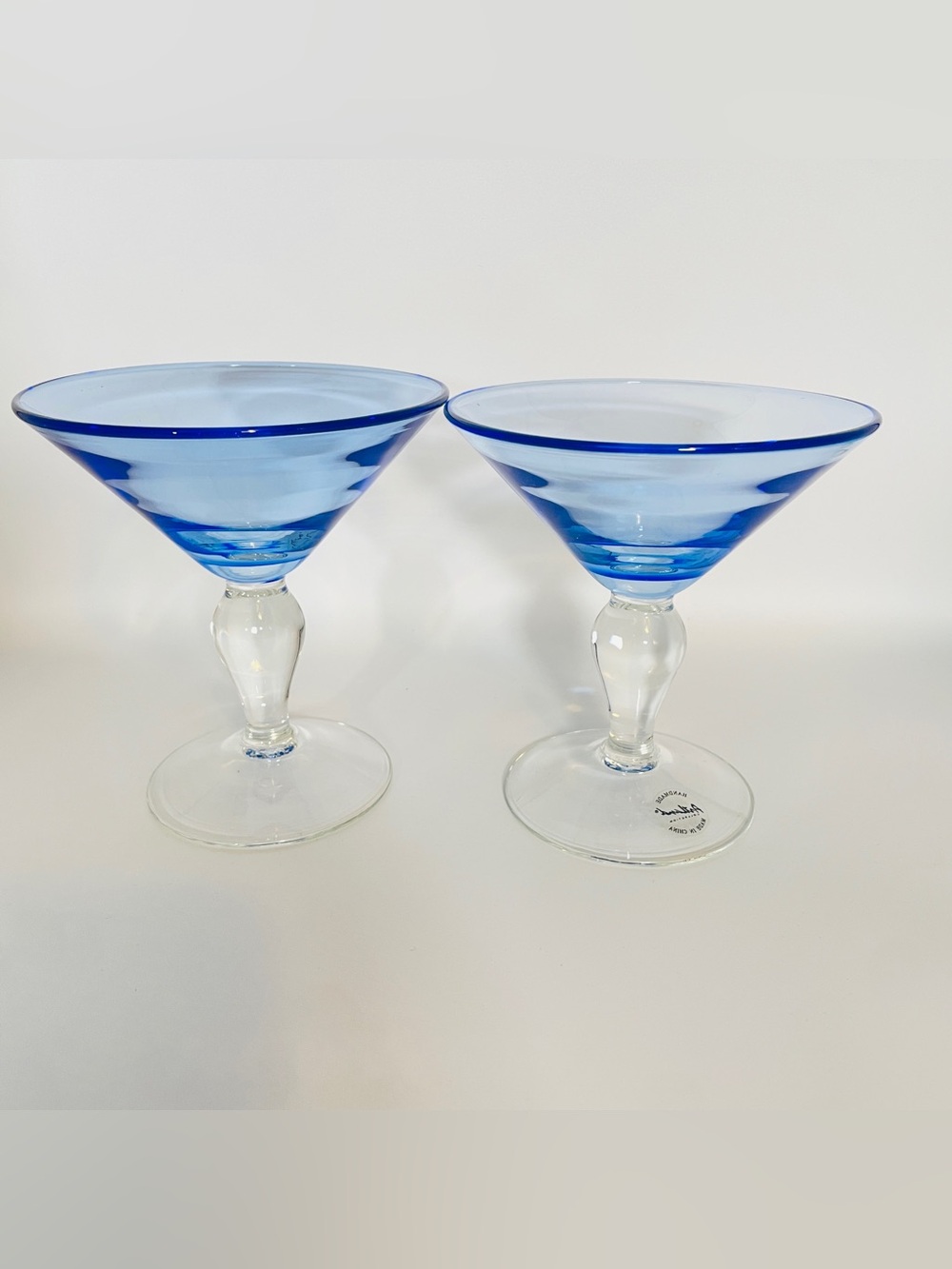 ARTLAND Set of 2 Margarita Glasses Hand Blown Style Unique  Stem Barware